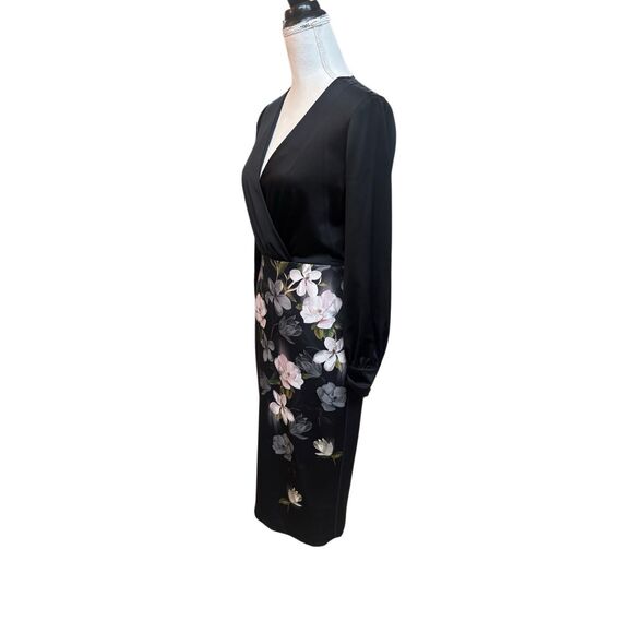 Ted Baker London Black Floral Wrap Sheath Dress size 1 - Picture 4 of 16